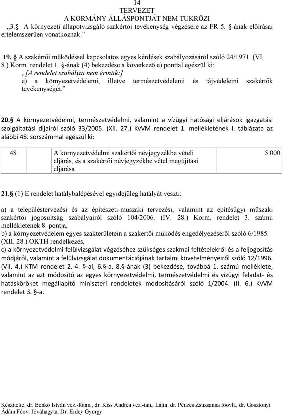 -ának (4) bekezdése a következő e) ponttal egészül ki: [A rendelet szabályai nem érintik:] e) a környezetvédelemi, illetve természetvédelemi és tájvédelemi szakértők tevékenységét. 20.