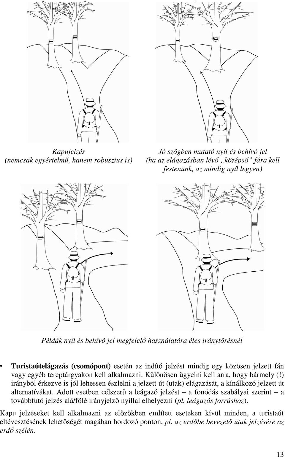 Különösen ügyelni kell arra, hogy bármely (!) irányból érkezve is jól lehessen észlelni a jelzett út (utak) elágazását, a kínálkozó jelzett út alternatívákat.