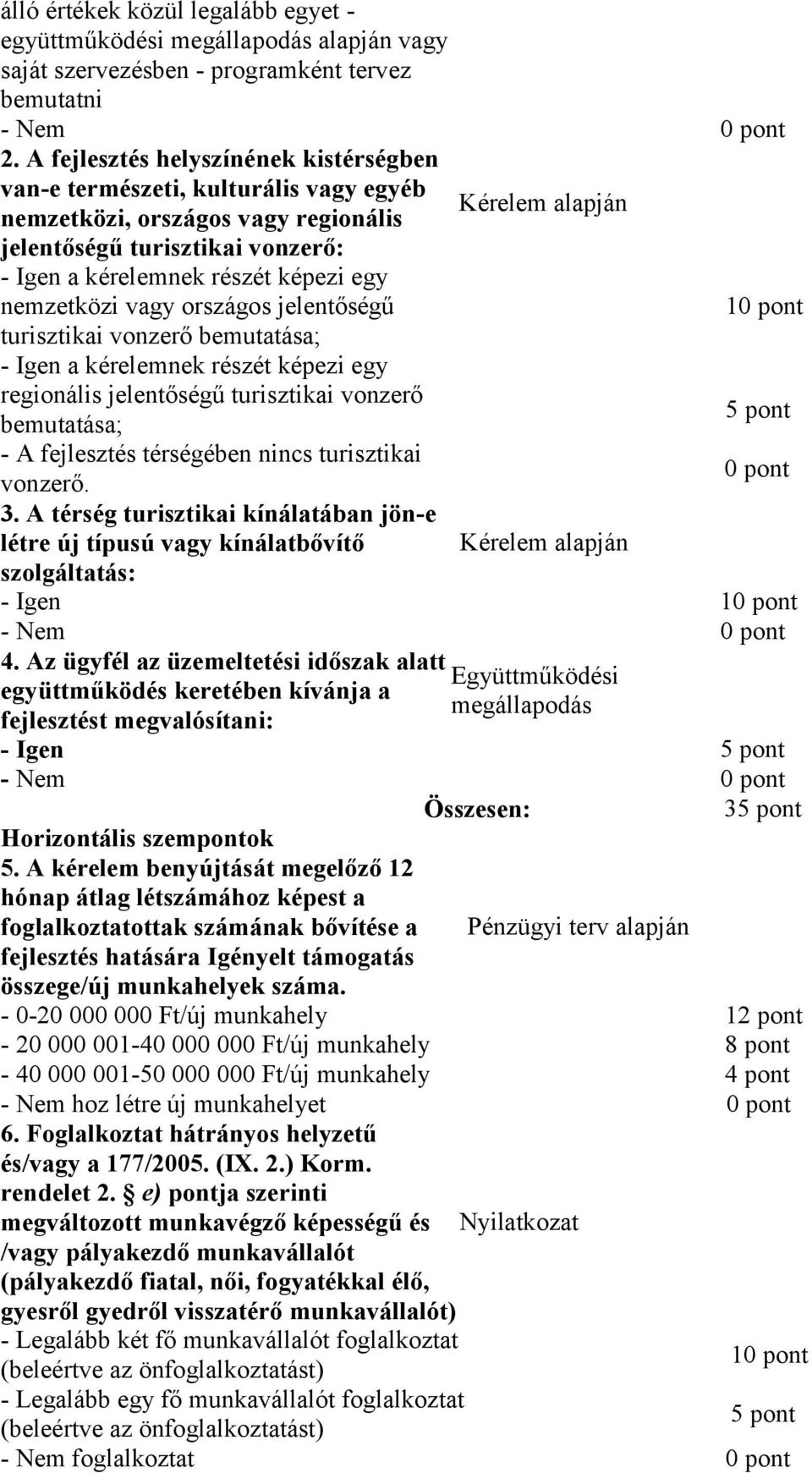 egy nemzetközi vagy országos jelentőségű 10 turisztikai vonzerő bemutatása; - Igen a kérelemnek részét képezi egy regionális jelentőségű turisztikai vonzerő 5 bemutatása; - A fejlesztés térségében