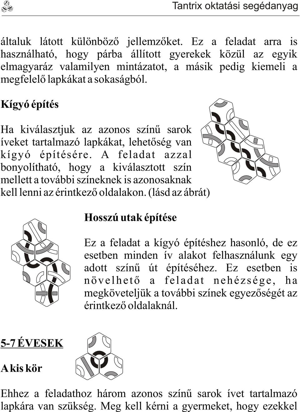 Kígyó építés Ha kiválasztjuk az azonos színû sarok íveket tartalmazó lapkákat, lehetõség van kígyó építésére.