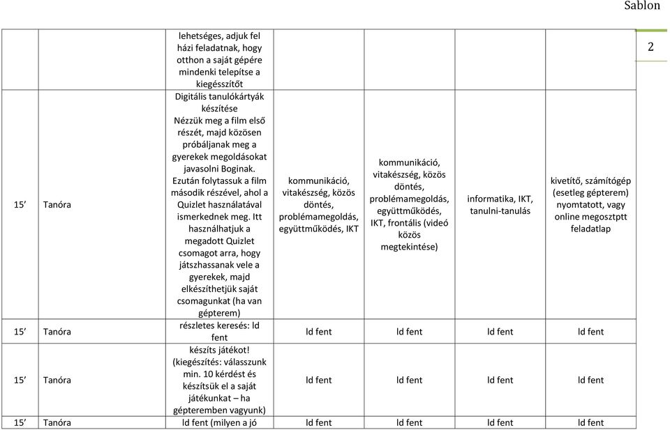 Itt használhatjuk a megadott Quizlet csomagot arra, hogy játszhassanak vele a gyerekek, majd elkészíthetjük saját csomagunkat (ha van gépterem) részletes keresés: ld fent készíts játékot!