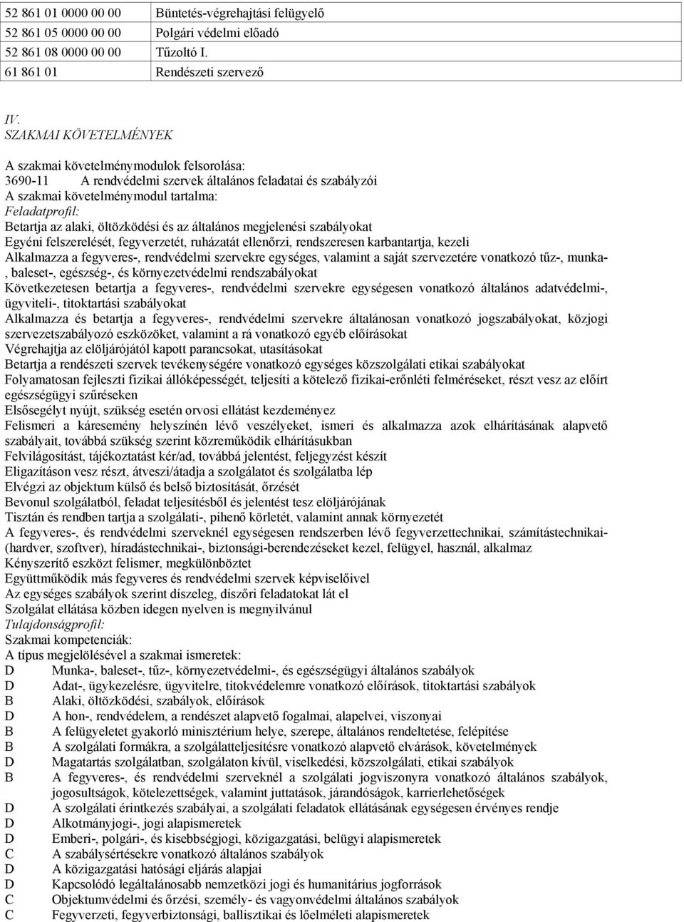 öltözködési és az általános megjelenési szabályokat Egyéni felszerelését, fegyverzetét, ruházatát ellenőrzi, rendszeresen karbantartja, kezeli Alkalmazza a fegyveres-, rendvédelmi szervekre egységes,