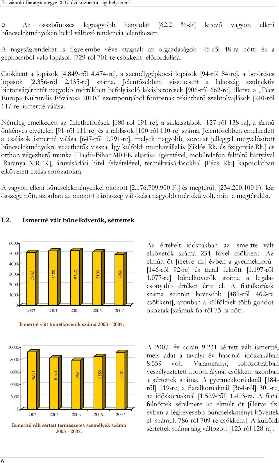 474-re], a személygépkocsi lopások [94-ről 84-re], a betöréses lopások [2.356-ról 2.135-re] száma.