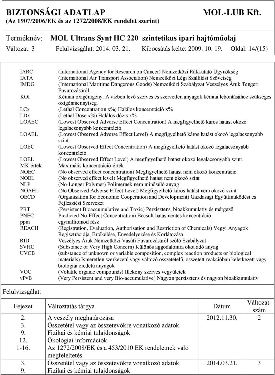 (International Maritime Dangerous Goods) Nemzetközi Szabályzat Veszélyes Áruk Tengeri Fuvarozásáról KOI Kémiai oxigénigény.