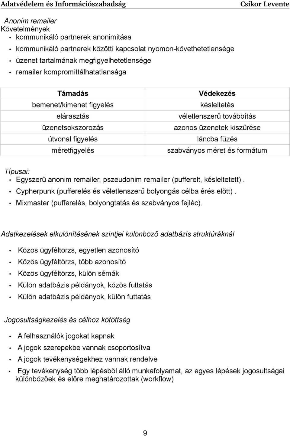 fűzés szabványos méret és formátum Típusai: Egyszerű anonim remailer, pszeudonim remailer (pufferelt, késleltetett). Cypherpunk (pufferelés és véletlenszerű bolyongás célba érés előtt).