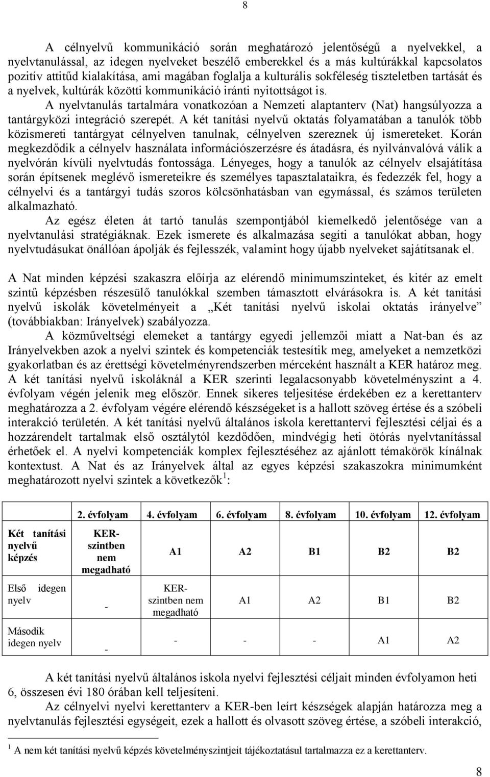 A nyelvtanulás tartalmára vonatkozóan a Nemzeti alaptanterv (Nat) hangsúlyozza a tantárgyközi integráció szerepét.