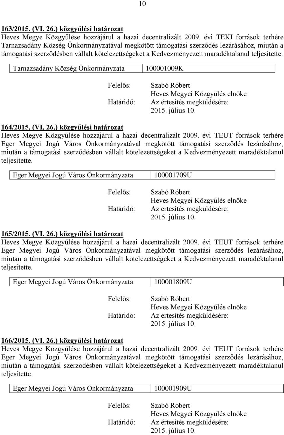 ) közgyűlési határozat Heves Megye Közgyűlése hozzájárul a hazai decentralizált 2009.