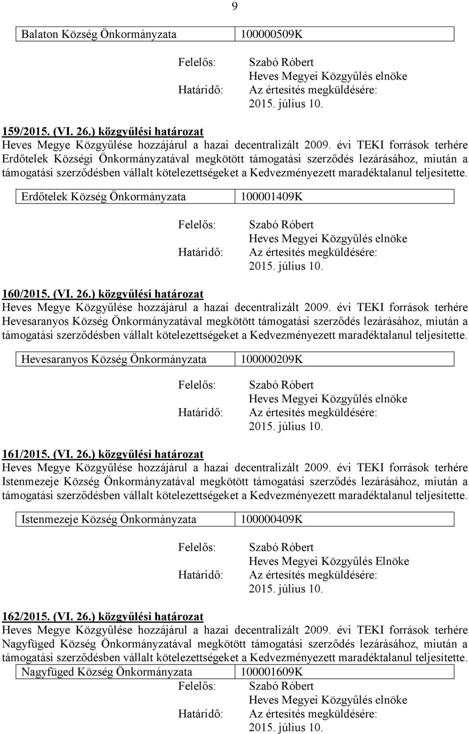 ) közgyűlési határozat Heves Megye Közgyűlése hozzájárul a hazai decentralizált 2009.