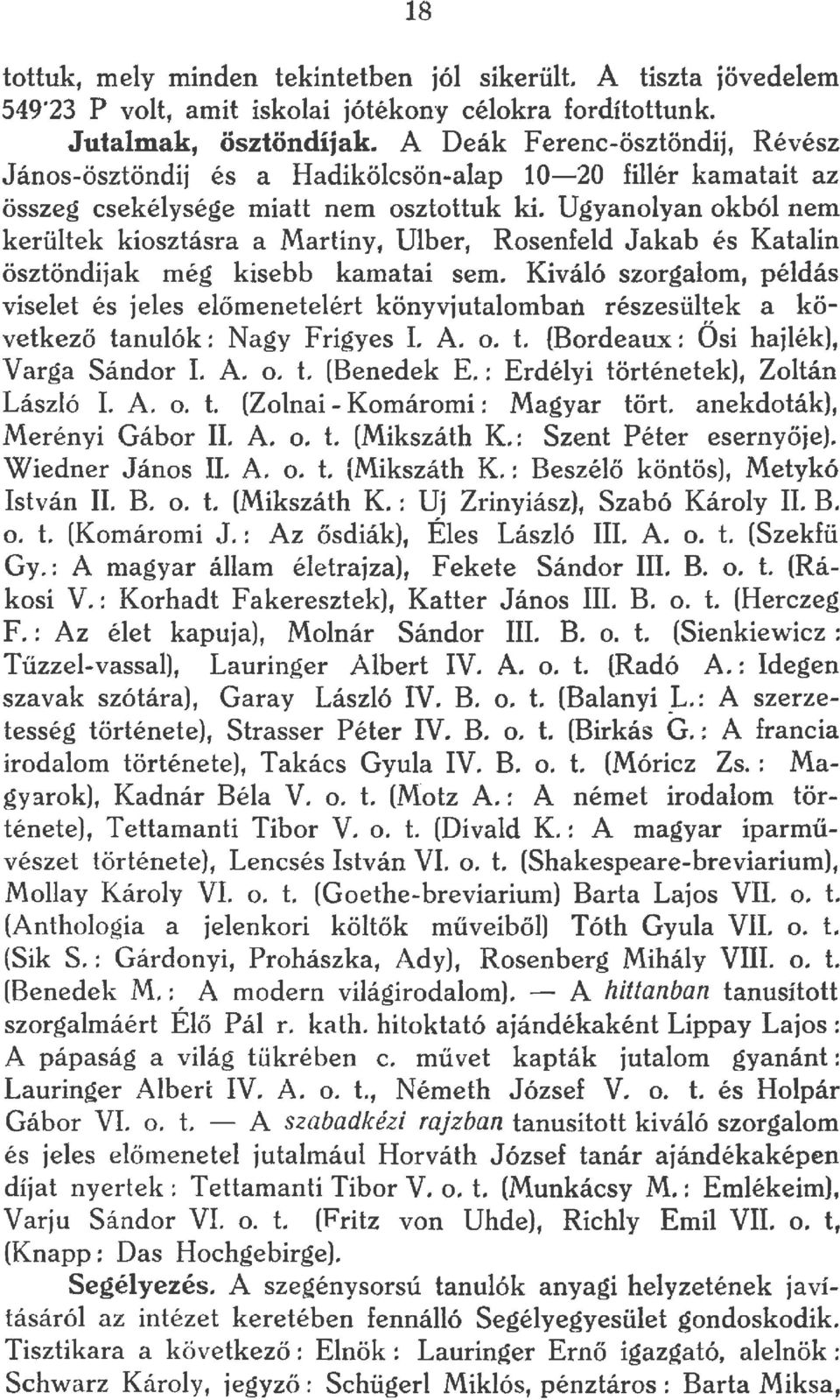 Ugyanoyan okbó nem kerütek kiosztásra a Martiny, Uber, Rosenfed Jakab és Katain ösztöndíjak még kisebb kamatai sem.