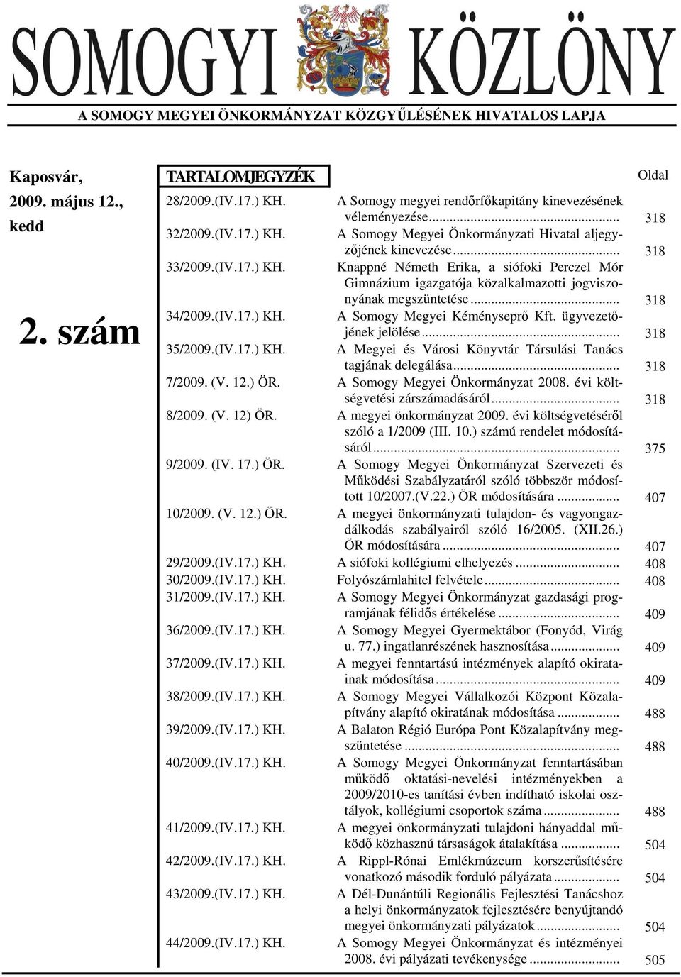 .. 318 Knappné Németh Erika, a siófoki Perczel Mór Gimnázium igazgatója közalkalmazotti jogviszonyának megszüntetése... 318 A Somogy Megyei Kéményseprő Kft. ügyvezetőjének jelölése.