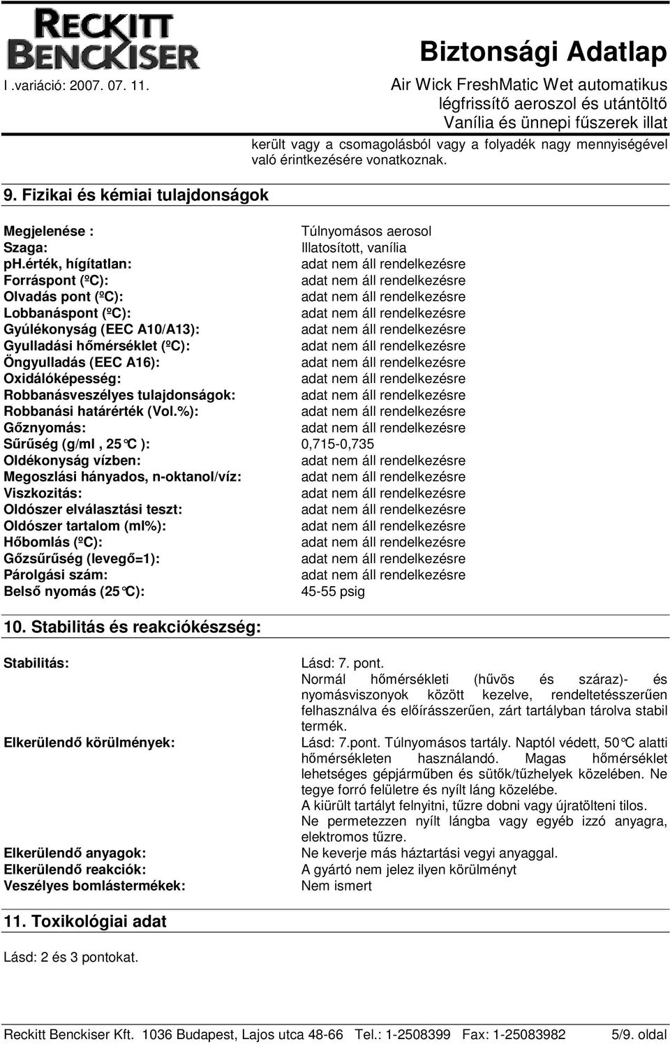 tulajdonságok: Robbanási határérték (Vol.