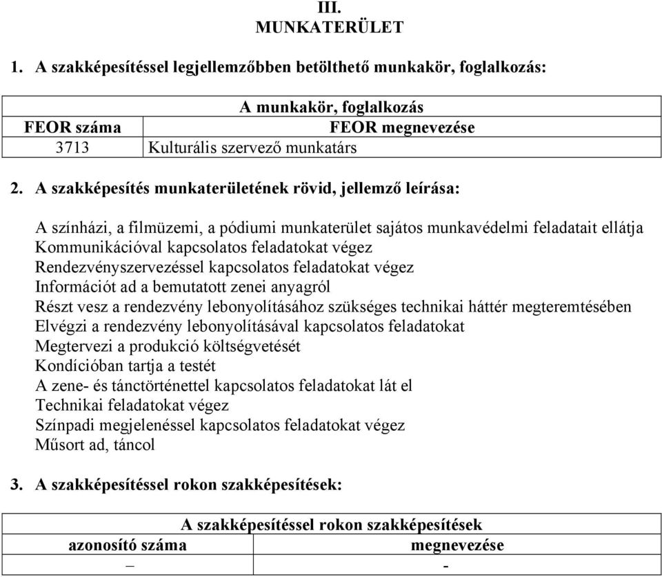 Rendezvényszervezéssel kapcsolatos feladatokat végez Információt ad a bemutatott zenei anyagról Részt vesz a rendezvény lebonyolításához szükséges technikai háttér megteremtésében Elvégzi a