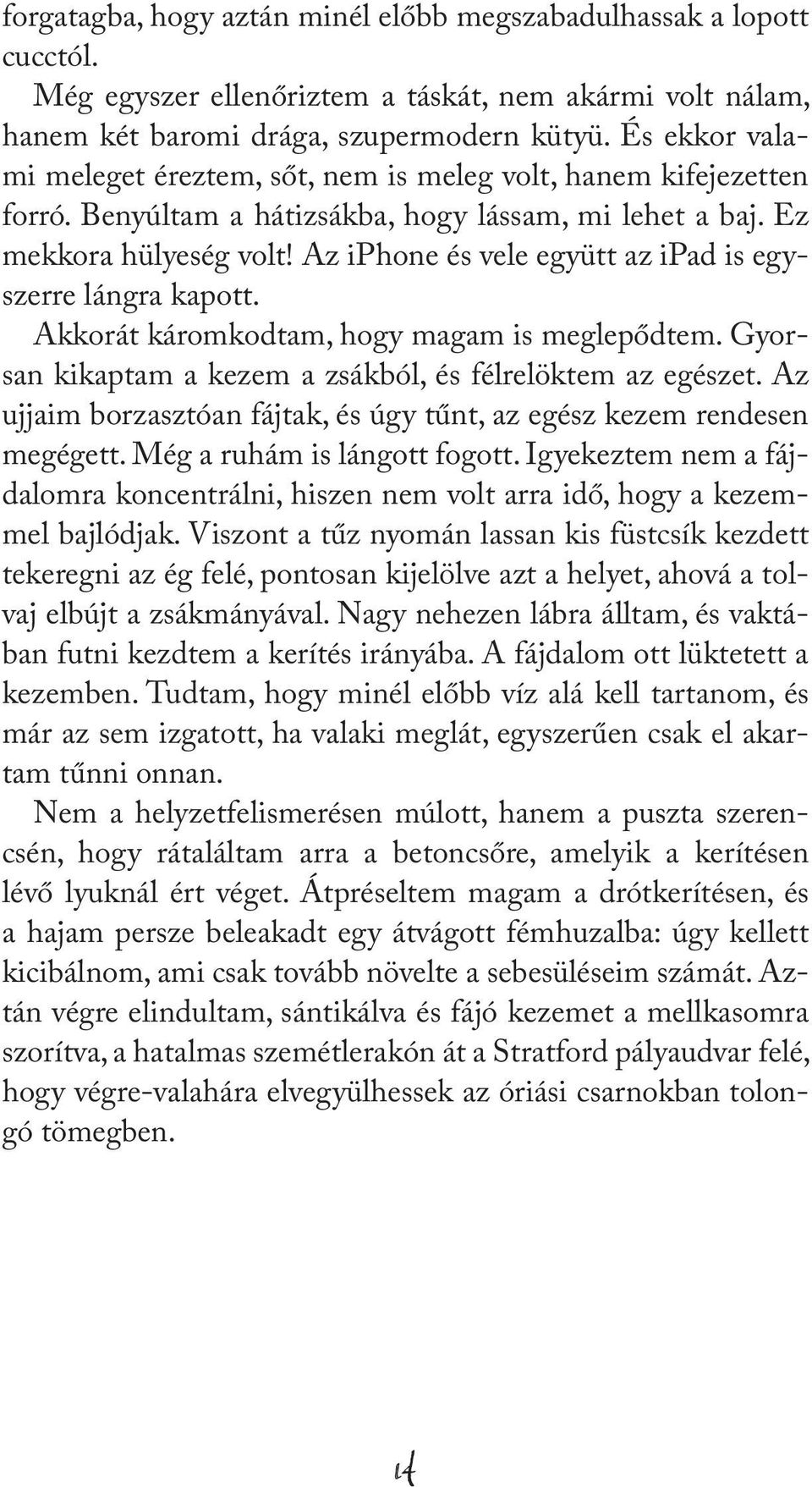 Az iphone és vele együtt az ipad is egyszerre lángra kapott. Akkorát káromkodtam, hogy magam is meglepődtem. Gyorsan kikaptam a kezem a zsákból, és félrelöktem az egészet.