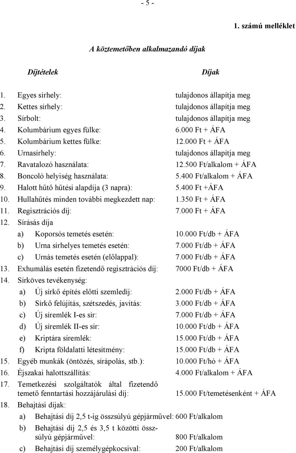 Boncoló helyiség használata: 5.400 Ft/alkalom + ÁFA 9. Halott hűtő hűtési alapdíja (3 napra): 5.400 Ft +ÁFA 10. Hullahűtés minden további megkezdett nap: 1.350 Ft + ÁFA 11. Regisztrációs díj: 7.