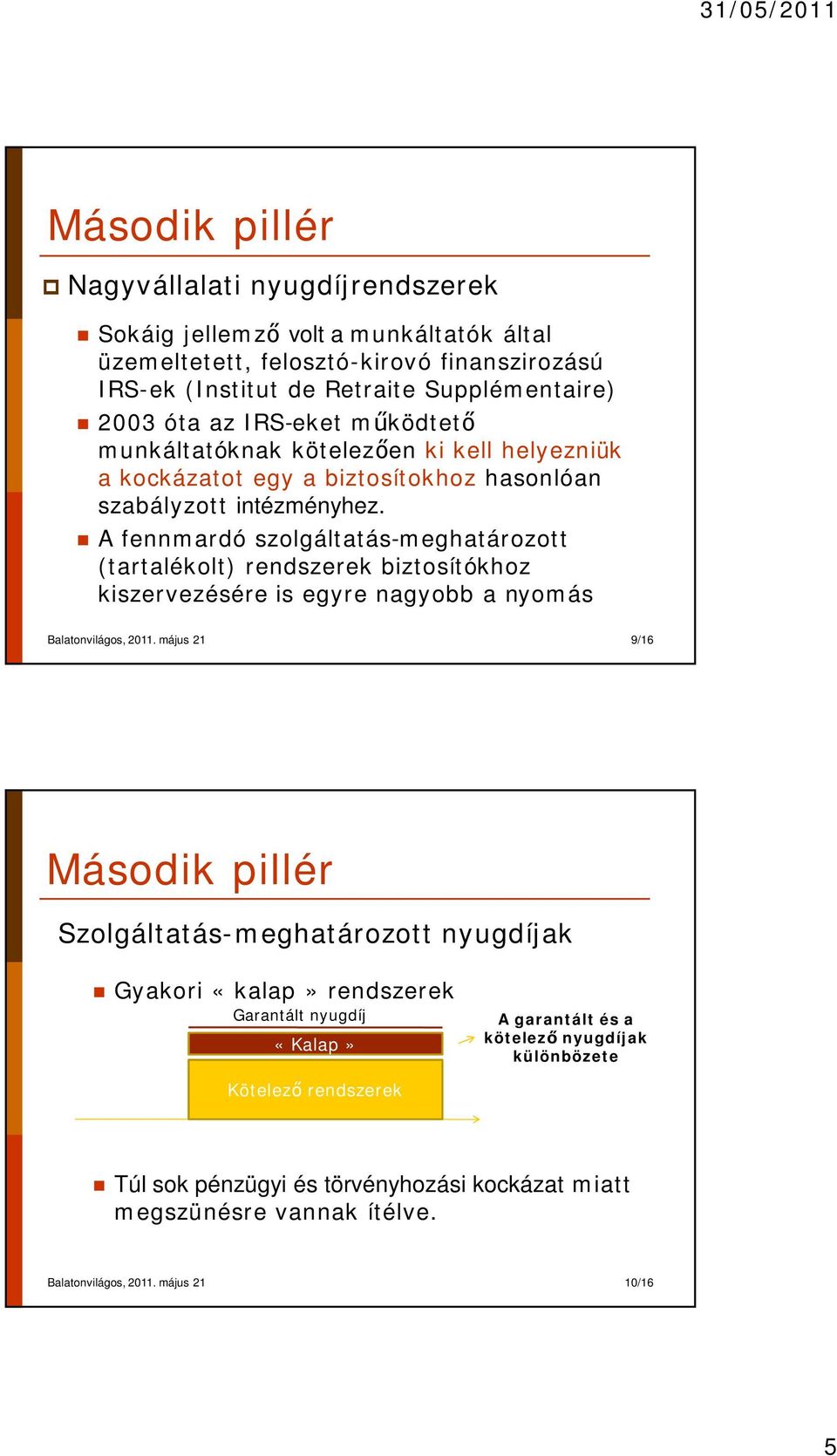 A fennmardó szolgáltatás-meghatározott (tartalékolt) rendszerek biztosítókhoz kiszervezésére is egyre nagyobb a nyomás Balatonvilágos, 2011.