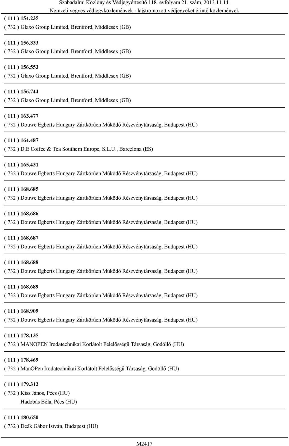 135 ( 732 ) MANOPEN Irodatechnikai Korlátolt Felelősségű Társaság, Gödöllő (HU) ( 111 ) 178.