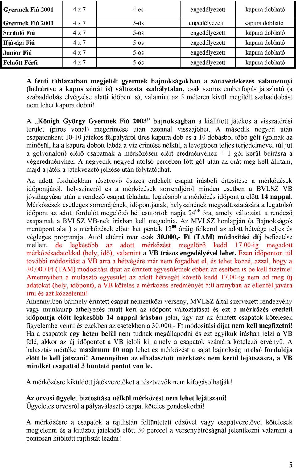 zónavédekezés valamennyi (beleértve a kapus zónát is) változata szabálytalan, csak szoros emberfogás játszható (a szabaddobás elvégzése alatti időben is), valamint az 5 méteren kívül megítélt