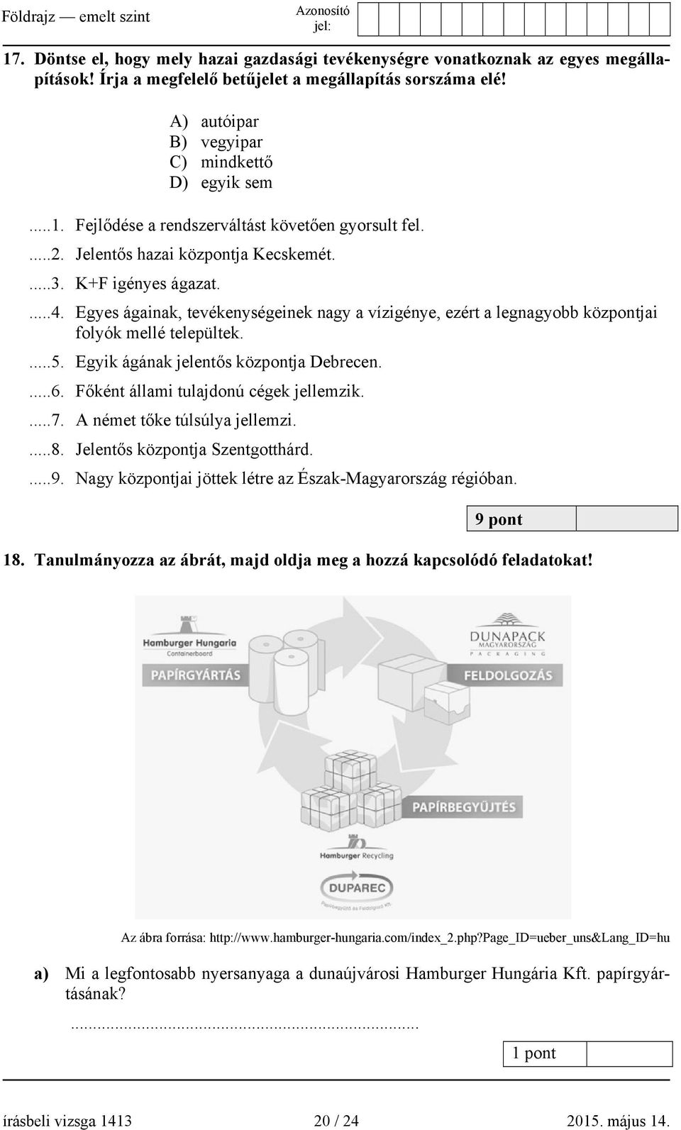 Egyik ágának jelentős központja Debrecen....6. Főként állami tulajdonú cégek jellemzik....7. A német tőke túlsúlya jellemzi....8. Jelentős központja Szentgotthárd....9.