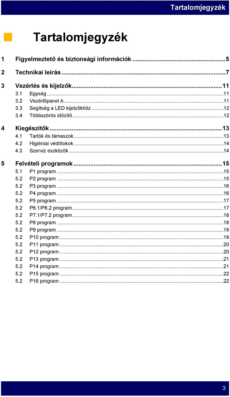 1 P1 program...15 5.2 P2 program...15 5.2 P3 program...16 5.2 P4 program...16 5.2 P5 program...17 5.2 P6.1/P6.2 program...17 5.2 P7.1/P7.2 program...18 5.2 P8 program...18 5.2 P9 program.