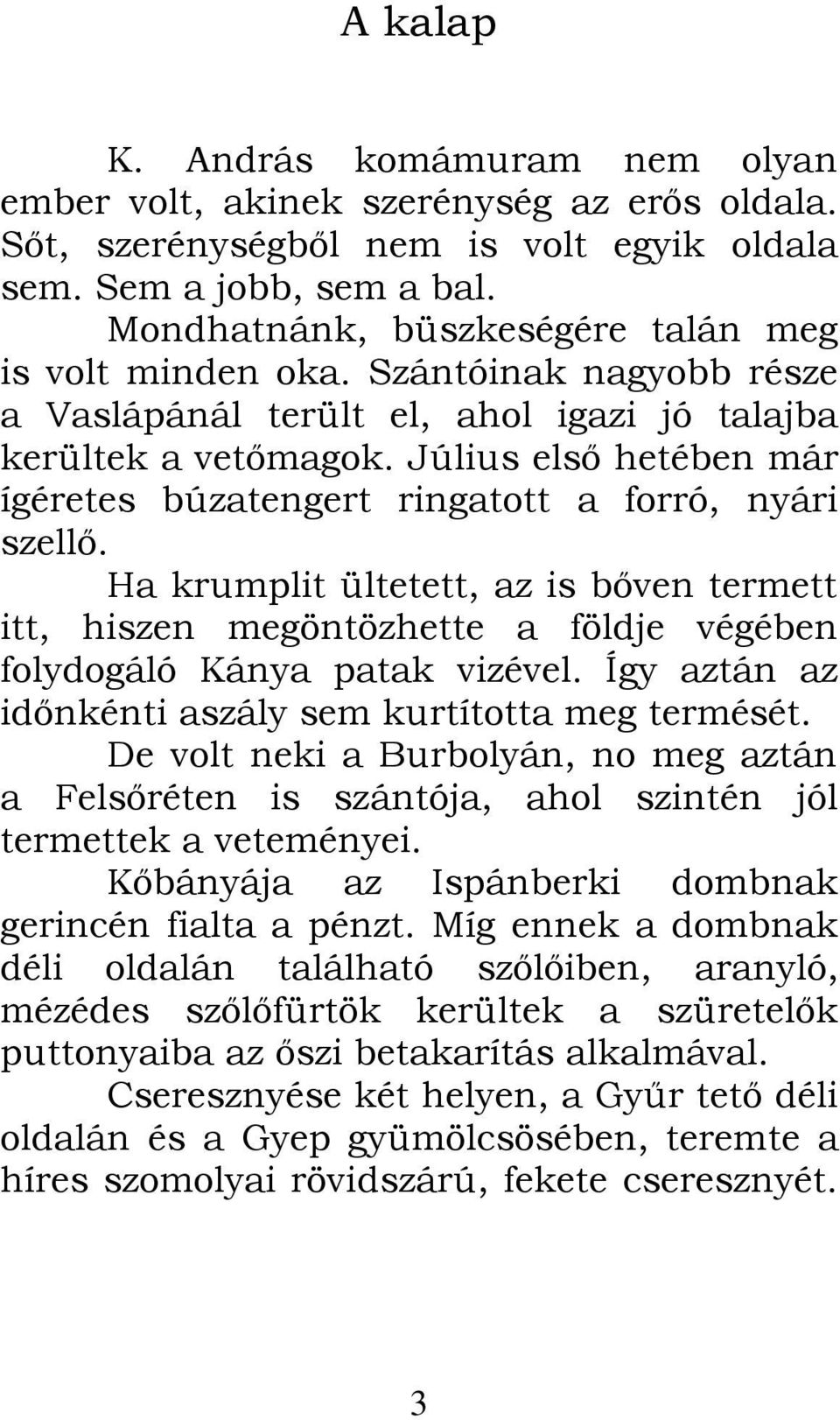 Július első hetében már ígéretes búzatengert ringatott a forró, nyári szellő. Ha krumplit ültetett, az is bőven termett itt, hiszen megöntözhette a földje végében folydogáló Kánya patak vizével.