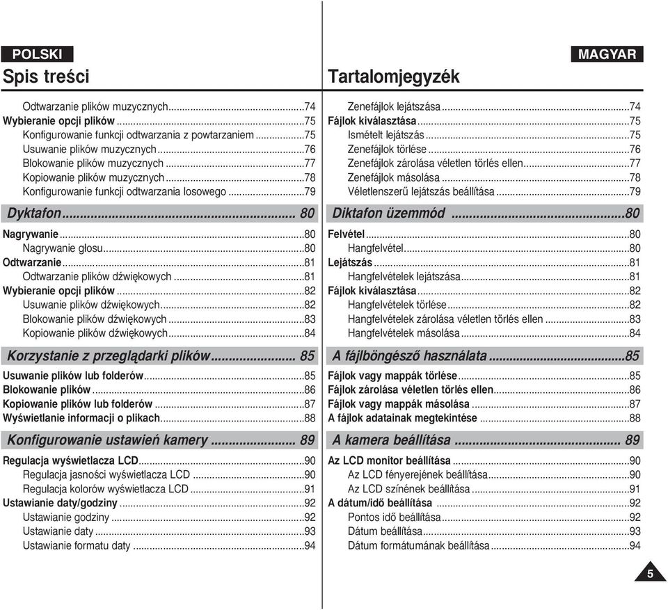 ..81 Odtwarzanie plików dêwi kowych...81 Wybieranie opcji plików...82 Usuwanie plików dêwi kowych...82 Blokowanie plików dêwi kowych...83 Kopiowanie plików dêwi kowych.