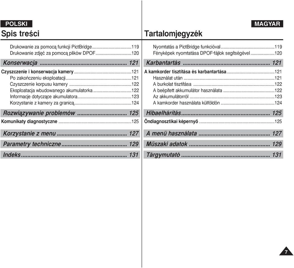 ..124 Rozwiàzywanie problemów... 125 Komunikaty diagnostyczne...125 Korzystanie z menu... 127 Parametry techniczne... 129 Indeks... 131 Nyomtatás a PictBridge funkcióval.