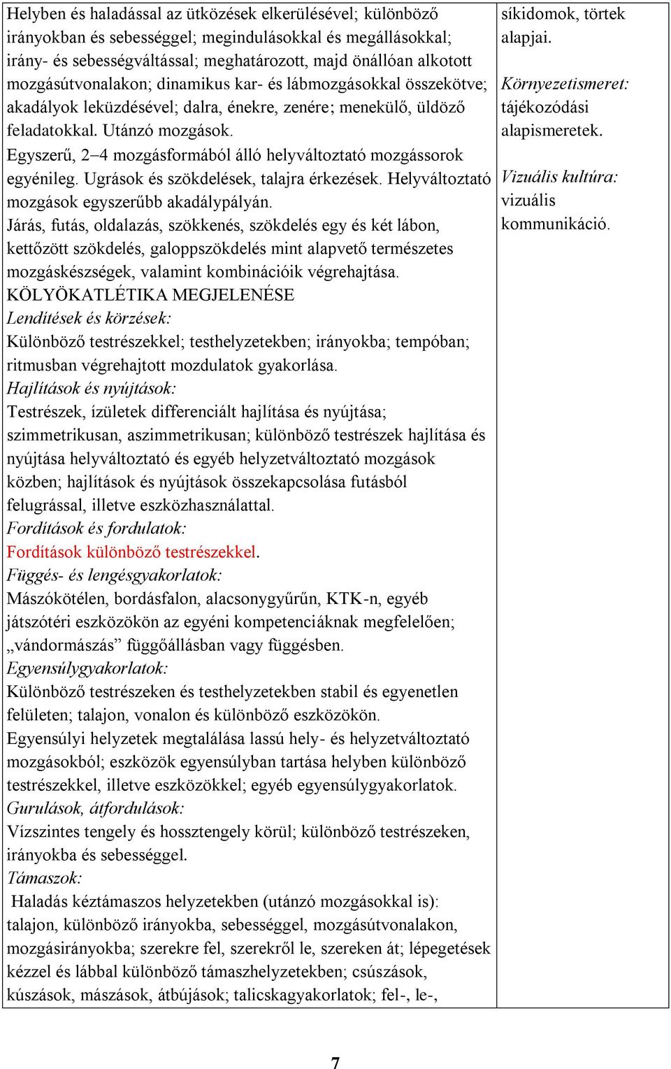 Egyszerű, 2 4 mozgásformából álló helyváltoztató mozgássorok egyénileg. Ugrások és szökdelések, talajra érkezések. Helyváltoztató mozgások egyszerűbb akadálypályán.