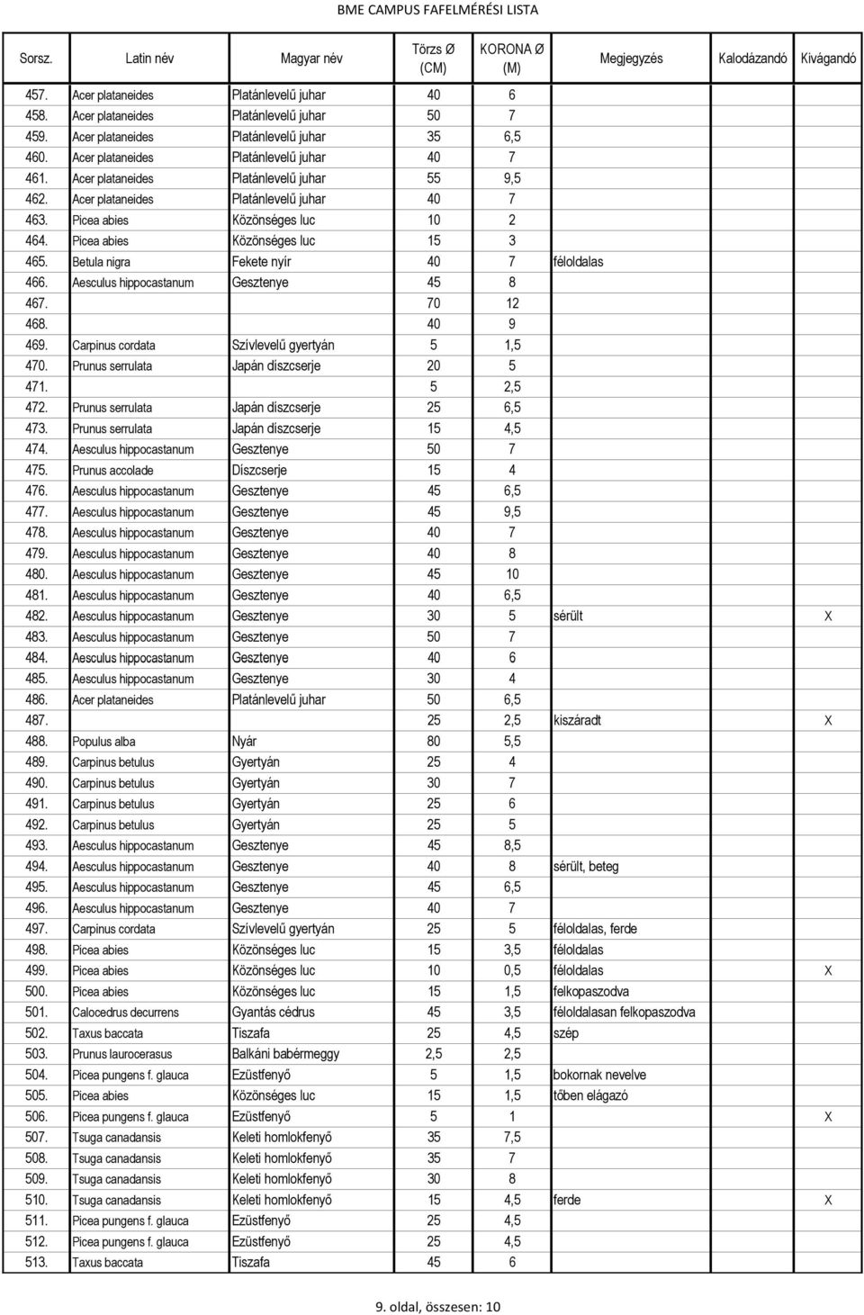 Betula nigra Fekete nyír 40 7 féloldalas 466. Aesculus hippocastanum Gesztenye 45 8 467. 70 12 468. 40 9 469. Carpinus cordata Szívlevelű gyertyán 5 1,5 470.