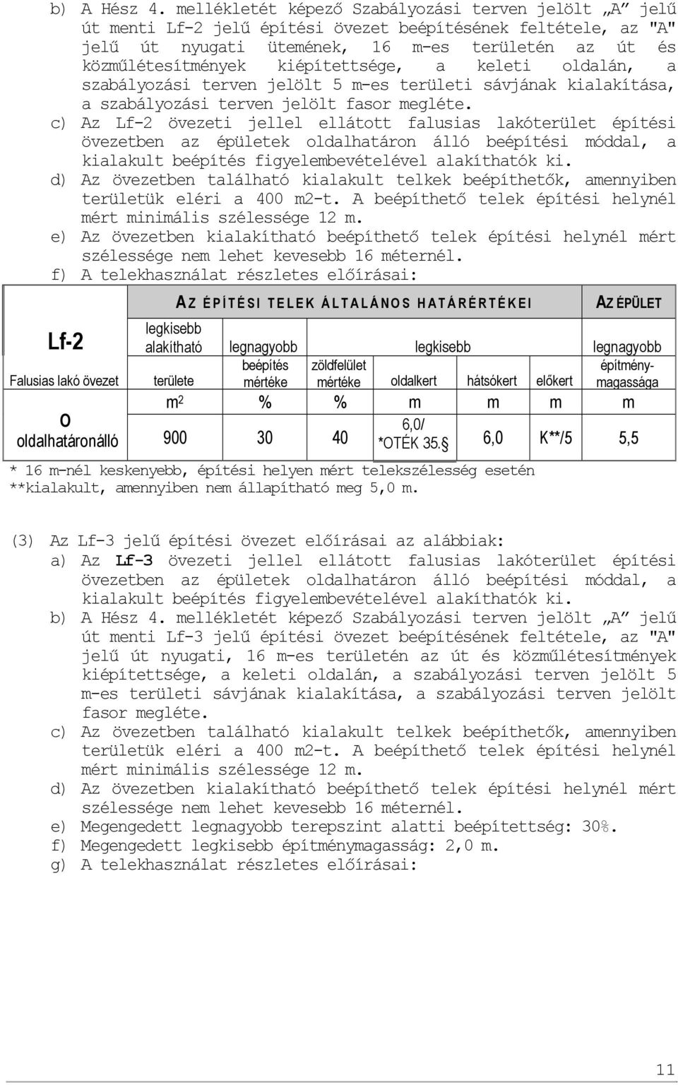 kiépítettsége, a keleti oldalán, a szabályozási terven jelölt 5 m-es területi sávjának kialakítása, a szabályozási terven jelölt fasor megléte.