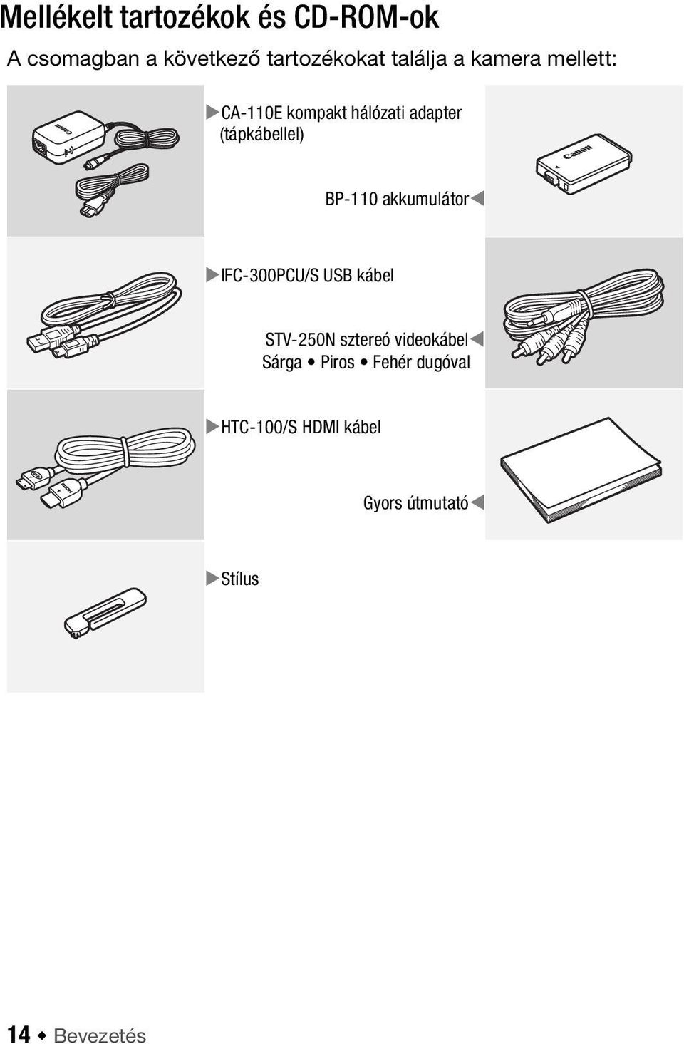 (tápkábellel) BP-110 akkumulátor IFC-300PCU/S USB kábel STV-250N sztereó