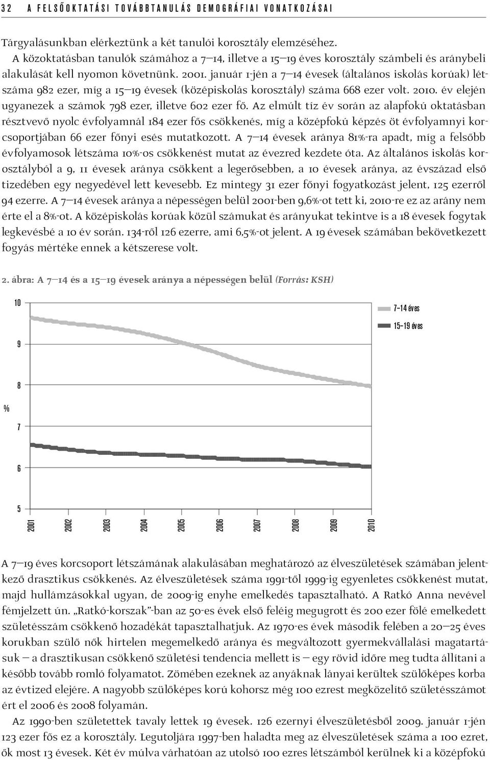 január 1-jén a 7 14 évesek (általános iskolás korúak) létszáma 982 ezer, míg a 15 19 évesek (középiskolás korosztály) száma 668 ezer volt. 2010.