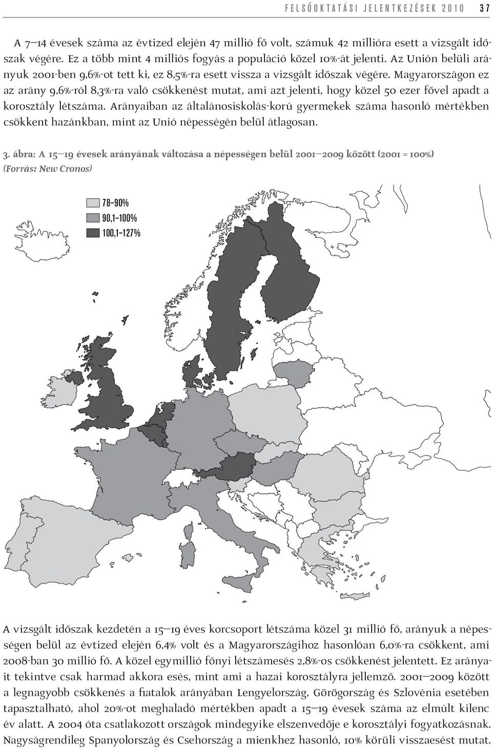 Magyarországon ez az arány 9,6%-ról 8,3%-ra való csökkenést mutat, ami azt jelenti, hogy közel 50 ezer fővel apadt a korosztály létszáma.