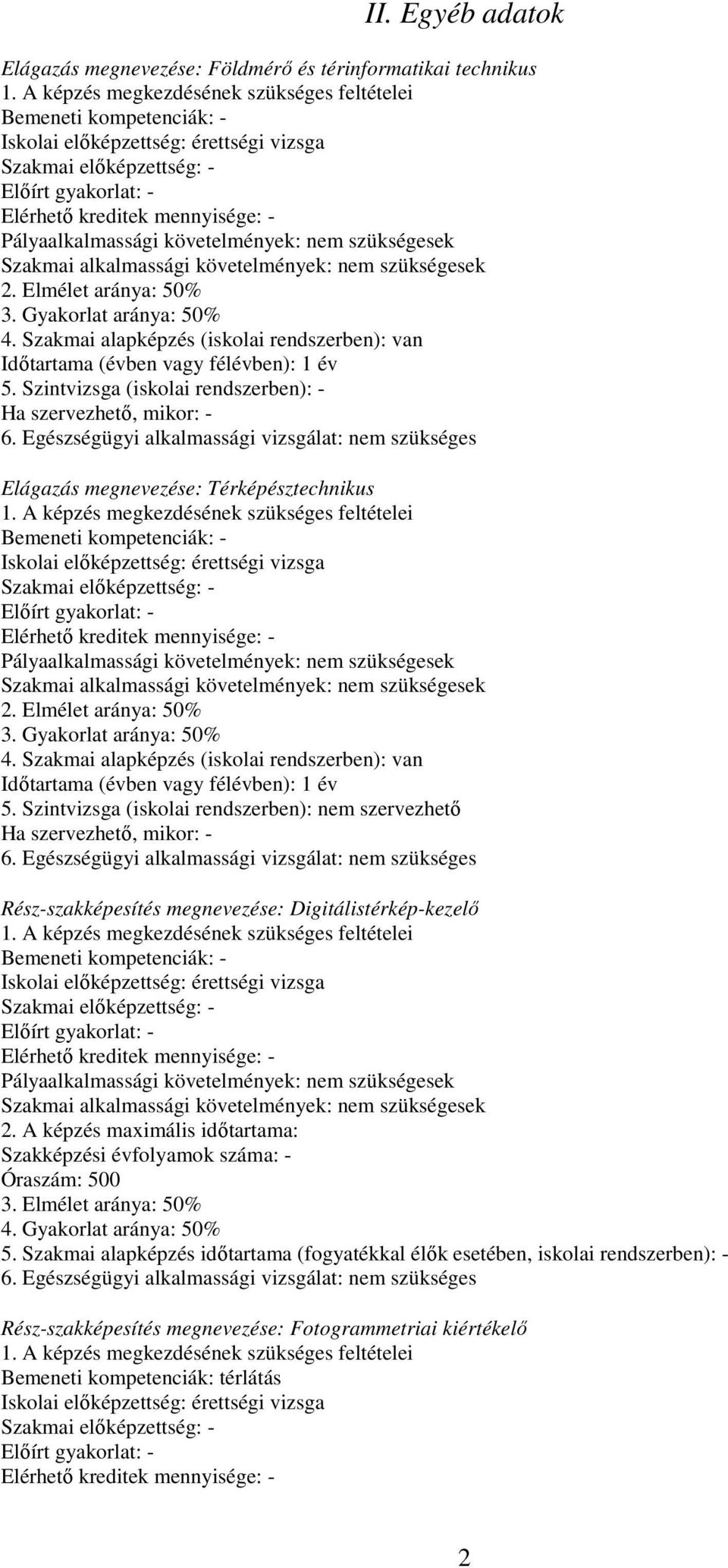 Pályaalkalmassági követelmények: nem szükségesek Szakmai alkalmassági követelmények: nem szükségesek 2. Elmélet aránya: 50% 3. Gyakorlat aránya: 50% 4.