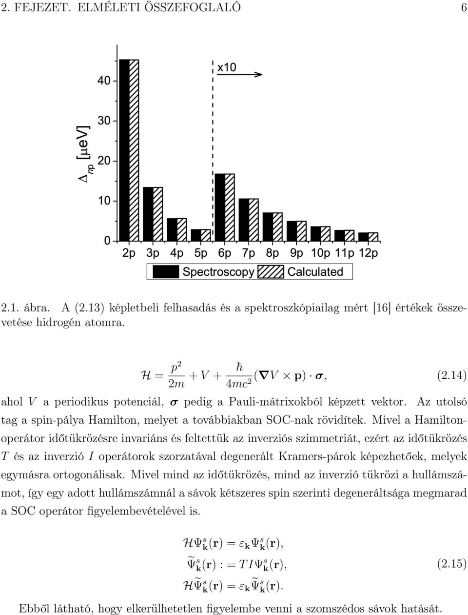 14) 4mc2 ahol V a periodikus potenciál, σ pedig a Pauli-mátrixokból képzett vektor. Az utolsó tag a spin-pálya Hamilton, melyet a továbbiakban SOC-nak rövidítek.