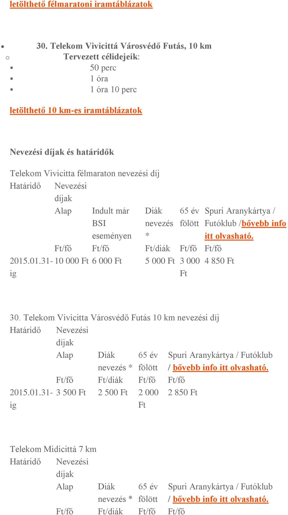 Nevezési díjak Alap Indult már BSI eseményen Diák nevezés * 65 év fölött Ft/fő Ft/fő Ft/diák Ft/fő Ft/fő 2015