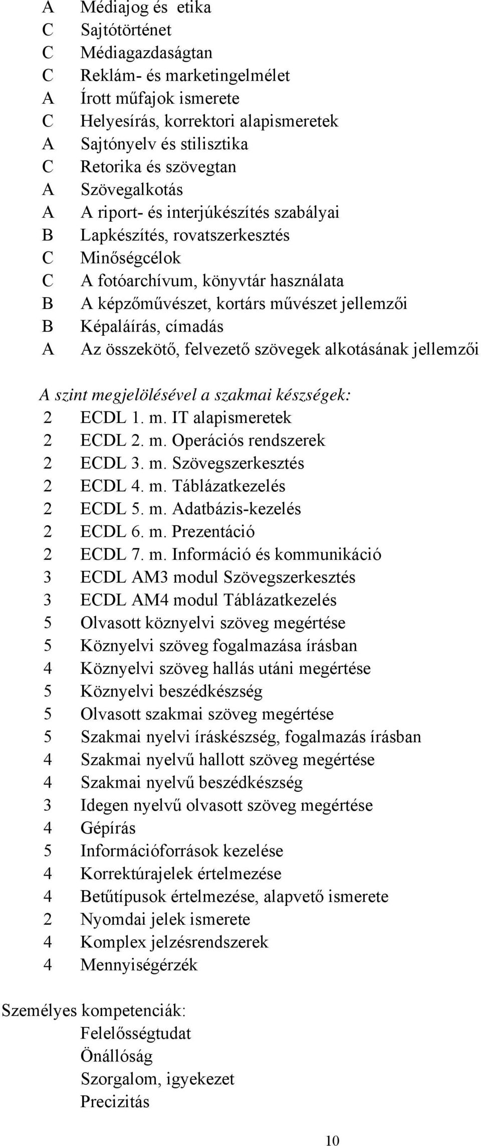 Képaláírás, címadás Az összekötő, felvezető szövegek alkotásának jellemzői A szint megjelölésével a szakmai készségek: 2 ECDL 1. m. IT alapismeretek 2 ECDL 2. m. Operációs rendszerek 2 ECDL 3. m. Szövegszerkesztés 2 ECDL 4.