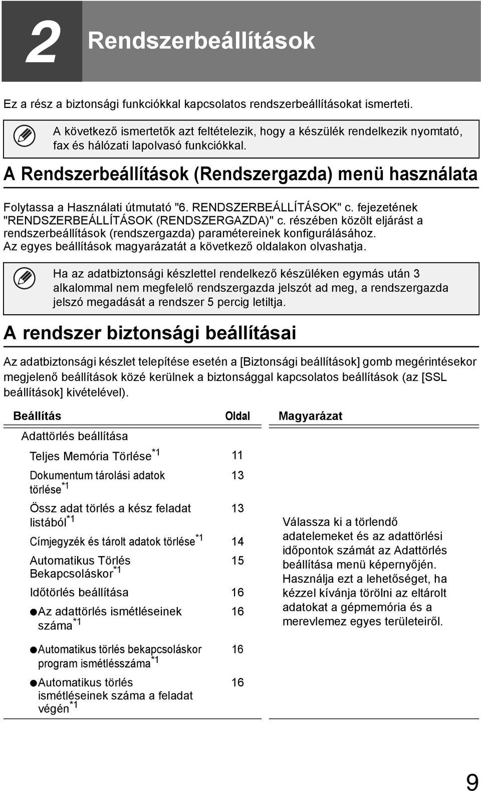 részében közölt eljárást a rendszerbeállítások (rendszergazda) paramétereinek konfigurálásához. Az egyes beállítások magyarázatát a következő oldalakon olvashatja.