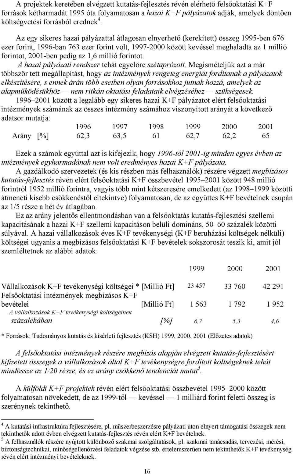 Az egy sikeres hazai pályázattal átlagosan elnyerhető (kerekített) összeg 1995-ben 676 ezer forint, 1996-ban 763 ezer forint volt, 1997-2000 között kevéssel meghaladta az 1 millió forintot, 2001-ben