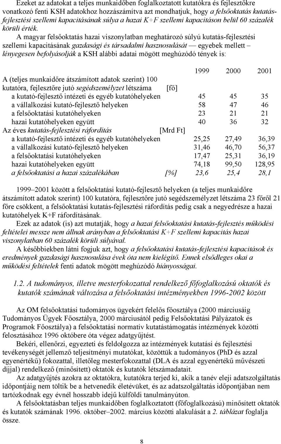 A magyar felsőoktatás hazai viszonylatban meghatározó súlyú kutatás-fejlesztési szellemi kapacitásának gazdasági és társadalmi hasznosulását egyebek mellett lényegesen befolyásolják a KSH alábbi