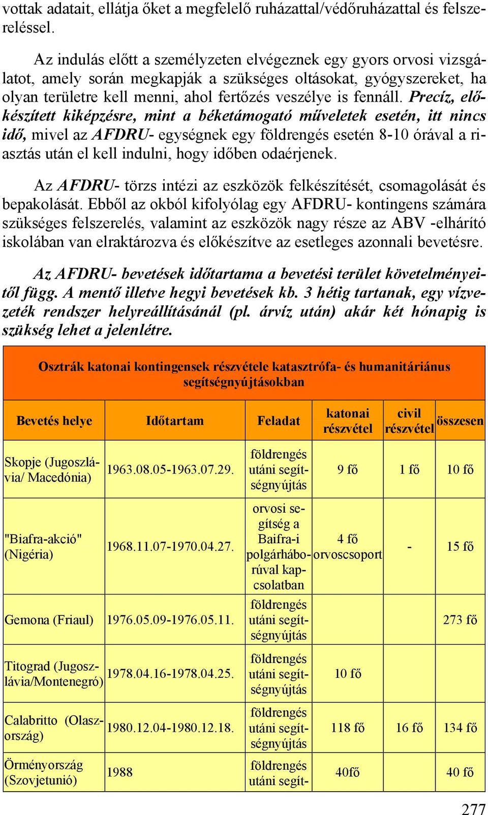 Precíz, előkészített kiképzésre, mint a béketámogató műveletek esetén, itt nincs idő, mivel az AFDRU- egységnek egy földrengés esetén 8-10 órával a riasztás után el kell indulni, hogy időben