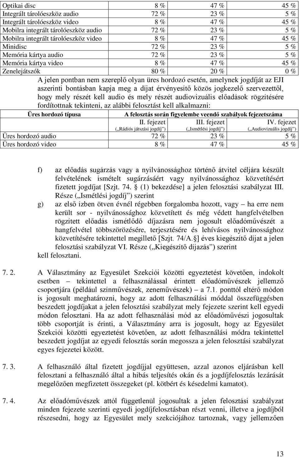 amelynek jogdíját az EJI aszerinti bontásban kapja meg a díjat érvényesítő közös jogkezelő szervezettől, hogy mely részét kell audio és mely részét audiovizuális előadások rögzítésére fordítottnak