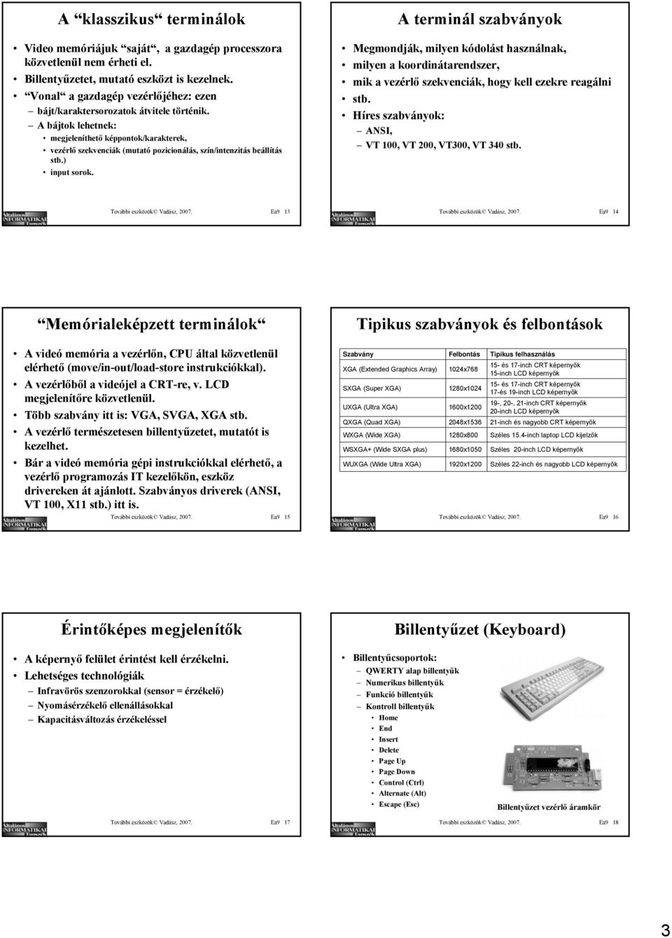 A bájtok lehetnek: megjeleníthető képpontok/karakterek, vezérlő szekvenciák (mutató pozicionálás, szín/intenzitás beállítás stb.) input sorok.