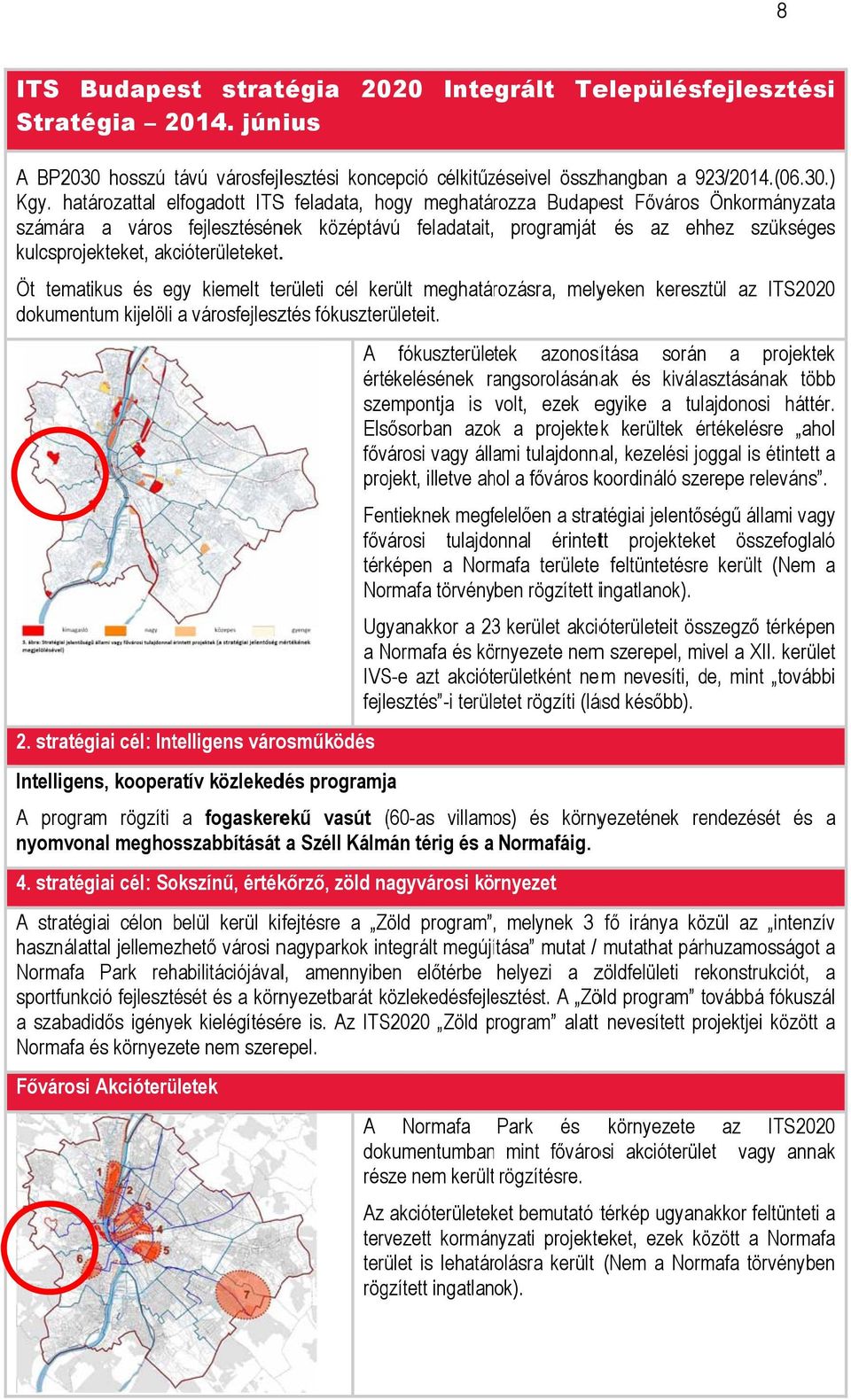 akcióterületeket.. Öt tematikus és egy kiemelt területi cél került meghatározásra, melyeken keresztül az ITS2020 dokumentum kijelöli a városfejlesztés fókuszterületeit.