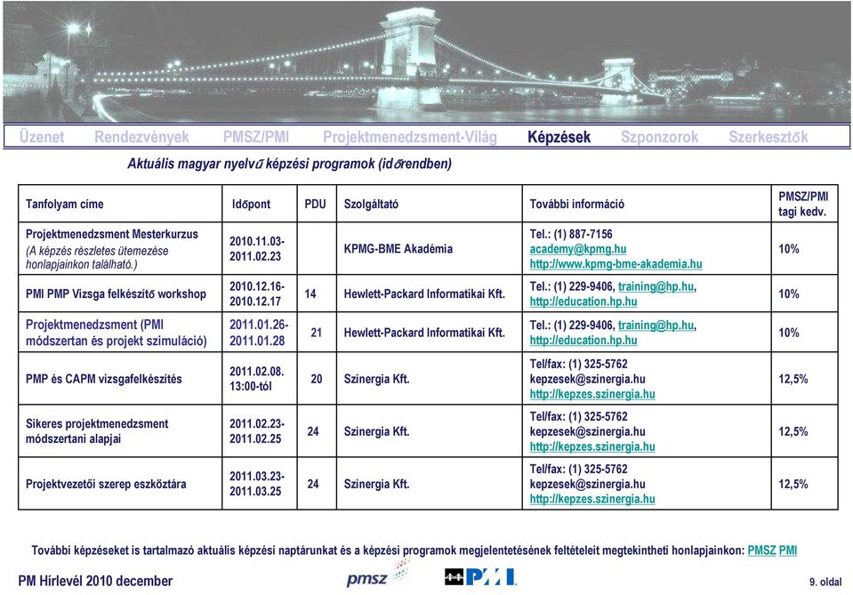 kpmg-bme-akademia.hu 10% PMI PMP Vizsga felkészítő workshop 2010.12.16-2010.12.17 14 Hewlett-Packard Informatikai Kft. Tel.: (1) 229-9406, training@hp.