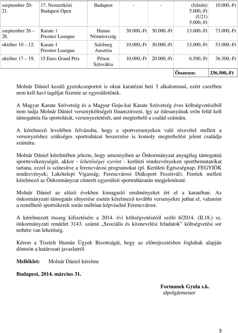 000,-Ft 6.500,-Ft 36.500,-Ft Összesen: Molnár Dániel kezdő gyerekcsoportot is oktat karatézni heti 3 alkalommal, ezért cserében nem kell havi tagdíjat fizetnie az egyesületének. 336.