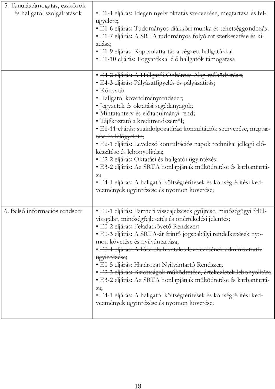 működtetése; E4-3 eljárás: Pályázatfigyelés és pályázatírás; Könyvtár Hallgatói követelményrendszer; Jegyzetek és oktatási segédanyagok; Mintatanterv és előtanulmányi rend; Tájékoztató a