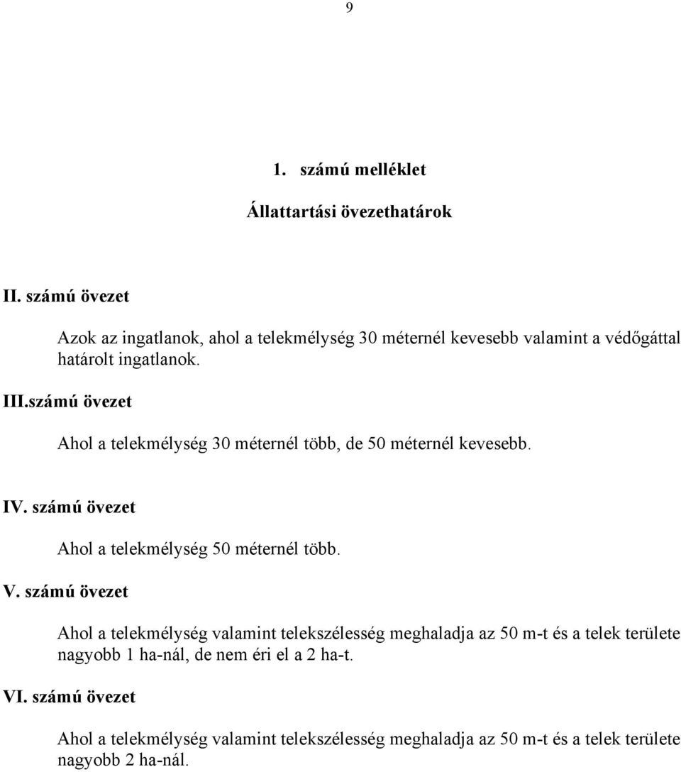 számú övezet Ahol a telekmélység 30 méternél több, de 50 méternél kevesebb. IV. számú övezet Ahol a telekmélység 50 méternél több. V.
