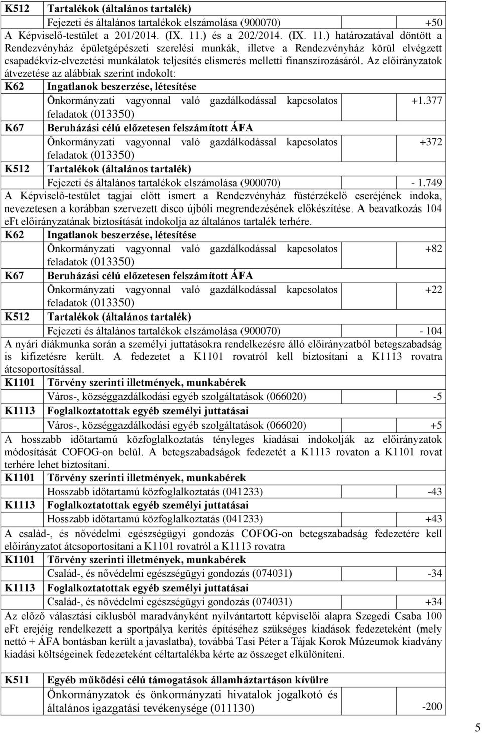 ) határozatával döntött a Rendezvényház épületgépészeti szerelési munkák, illetve a Rendezvényház körül elvégzett csapadékvíz-elvezetési munkálatok teljesítés elismerés melletti finanszírozásáról.