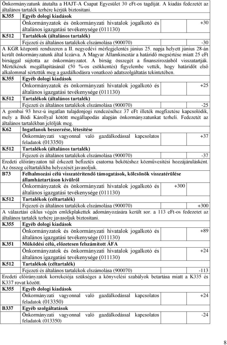 napja helyett június 28-án került önkormányzatunk által lezárva. A Magyar Államkincstár a határidő megsértése miatt 25 eft bírsággal sújtotta az önkormányzatot.