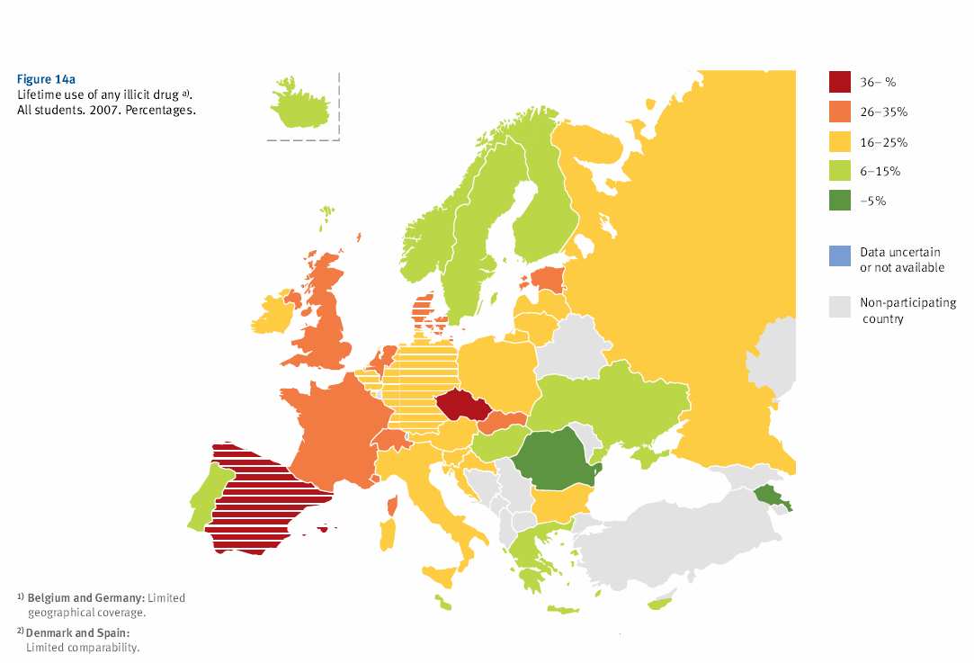 TILTOTT DROGOK ÉLETPREVALENCIA ÉRTÉKE EURÓPA